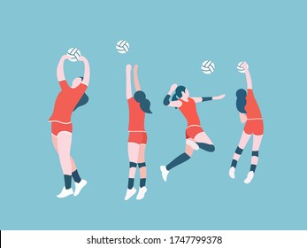 women's volleyball team character illustration