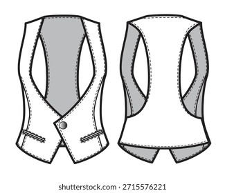 Plantilla de maqueta de Vector de boceto plano técnico de diseño de chaleco para mujer.
