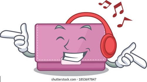 Womens wallet Cartoon design concept listening music on headphone