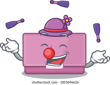 A womens wallet cartoon design style succeed playing juggling