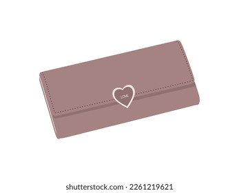 Women's wallet in flat style. Pink leather wallet isolated on white background. Pocket money storage wallet and debit or credit cards. Women accessories Vector illustration