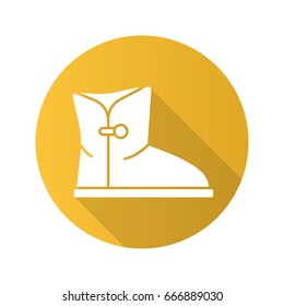 Women's warm boot flat design long shadow glyph icon. Vector silhouette illustration