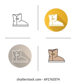 Women's warm boot icon. Flat design, linear and color styles. Isolated vector illustrations