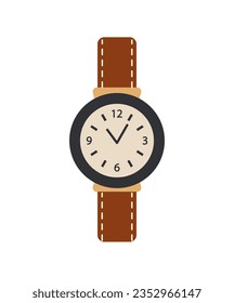 Womens watch concept. Fashion, trend and style. Accessory for girls. Time instrument. Sticker for social networks and messengers. Cartoon flat vector illustration isolated on white background