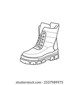 Women's waterproof winter shoes anti-slip warm booties snow boots vector icon. An editable vector design of winter shoes. Footwear isolated on white background.