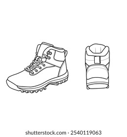 Women's waterproof winter shoes anti-slip warm ankle snow boots hiking outdoor vector icon line art. An editable vector design of winter shoes front, side, and back view. Footwear isolated on a white 