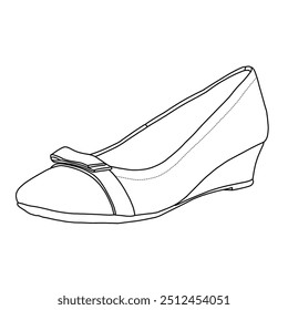 Women's Wedge Sandal with clossed toe design Line art,Technical sketch hand drawing outline vector doodle illustration side isometric 3D view isolated on white background