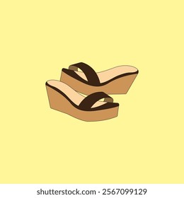 Women's wedges sandals vector illustration. Elegant shoes casual footwear