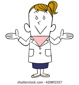 Women's white coat to spread both hands