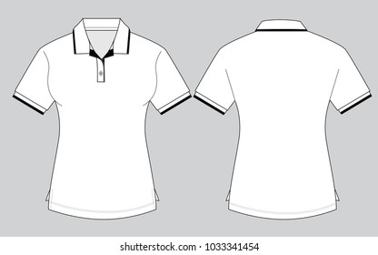 Women's white polo shirt contrast design vector. Front and back views. 