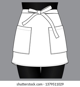 Women's White Short Apron with Two Pocket Template on Gray Background, Vector File.