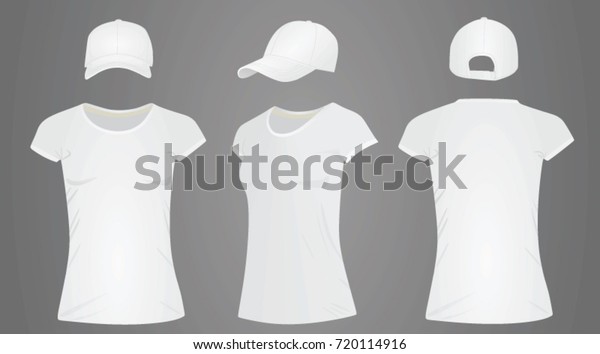 Women\'s white  t shirt and baseball cap.\
vector illustration