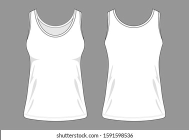 Women's White Tank Top Template Vector on Gray Background.Front and Back View.