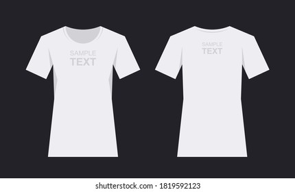 Women's white t-shirt design template, from two sides. Front and back sides