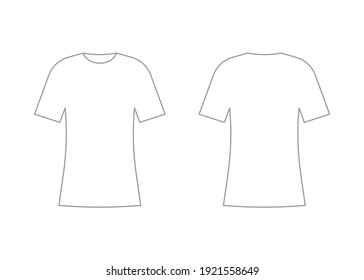 Womens White T-shirt Outline Template With Short Sleeve. Shirt Mockup In Front And Back View. Vector Illustration