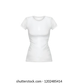 Women's white t-shirt with short sleeve isolated. Vector mockup.