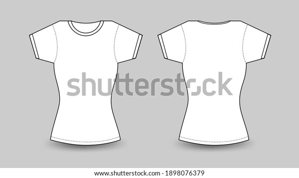 Womens white\
t-shirt with short sleeve, T shirt mockup in front and back view\
Vector template illustration, template for clothing print, empty\
apparel for mockup, Female\
fashion\
\
