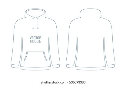 Women's white vector hoodie outlines. Women's hoodie template, isolated on background.