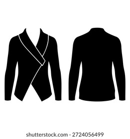 Conjunto de silueta de chaqueta de chaqueta de abrigo de mujer, elegante Plantilla de ropa de manga larga de cárdigan para maquetas y diseño de moda