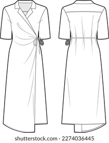 Women's Wrap Dress fashion vector sketch, Apparel template 