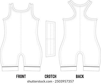 Women's wrestling singlet vector template white with proper stiching and binding