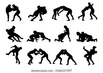 Women's Wrestling sport silhouettes vector illustration set