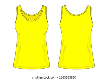 Women's Yellow Tank Top Vector For Template.Front And Back Views.