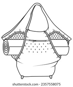 womens yoga bag flat sketch vector illustration technical cad drawing template