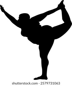 Women's yoga body positivity. Curvy woman doing sports silhouette