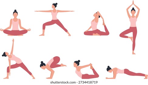 Conjunto de posturas de yoga para mujer: 8 posturas