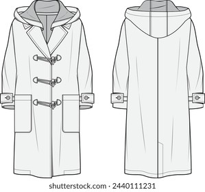 Women's,Coat,Fashion Flat Sketch Vector Illustration, CAD, Technical Drawing, Flat Drawing, Template, Mockup.