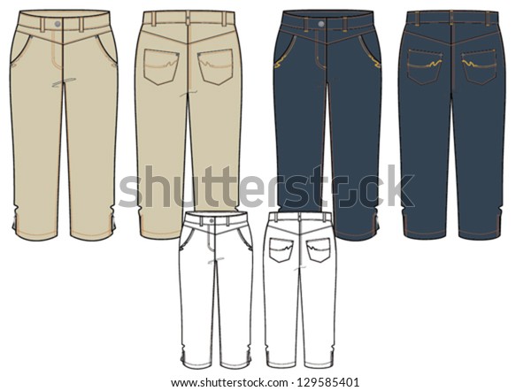 Womenss Capri Trousers Technical Drawing Stock Vector (Royalty Free ...