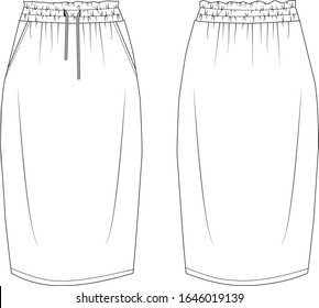 Womenswear Technical Drawing Skirt.EPS10 illustration.Ready to wear