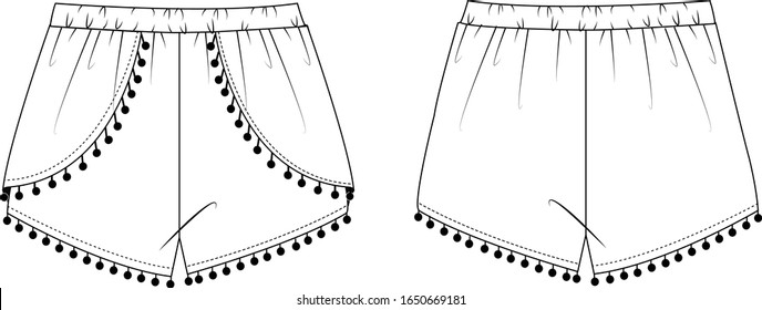 Technisches Zeichnen von Womenswear Sommershorts. EPS10 Illustration.