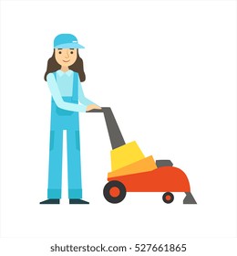 Womoan Using High-Tech Hoover, Cleaning Service Professional Cleaner In Uniform Cleaning In The Household