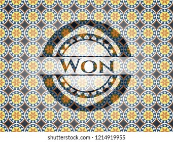 Won arabic emblem background. Arabesque decoration.