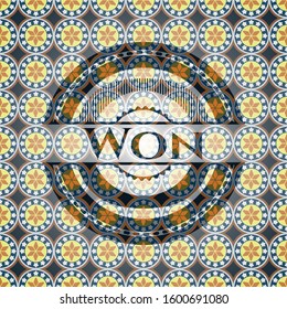 Won arabic style badge. Arabesque decoration.