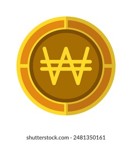 Icono de moneda ganada. Iconos planos de moneda en color dorado, símbolo del dinero coreano. Ilustraciones vectoriales.