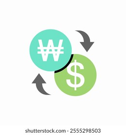 won to dollar exchange currency icon sign vector