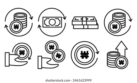 Conjunto de iconos de devolución de ganancias ganadas.	