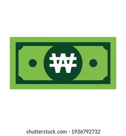 Won flat icon sign vector. Paper money symbol isolated on white background, Business graphic illustration .