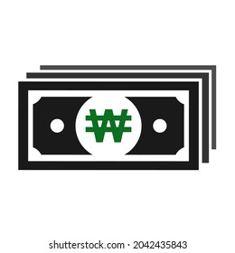Won flat icon sign vector. Paper money symbol isolated on white background, Business graphic illustration .