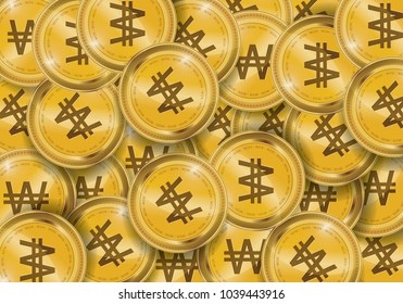 Won Gold coin Stack. Financial growth concept with golden coin won.