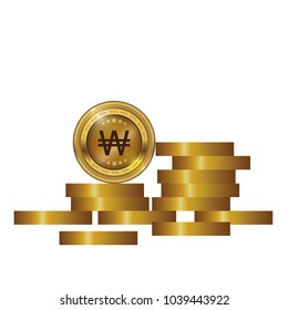 Won Gold coin Stack. Financial growth concept with golden coin won.