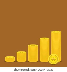 Won Gold coin Stack. Financial growth concept with golden coin won.