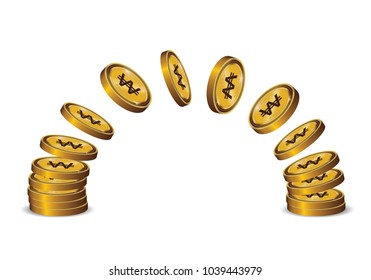 Won Gold coin Stack. Financial growth concept with golden coin won.