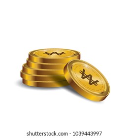 Won Gold coin Stack. Financial growth concept with golden coin won.