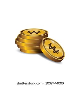 Won Gold coin Stack. Financial growth concept with golden coin won.