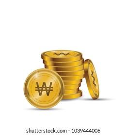 Won Gold coin Stack. Financial growth concept with golden coin won.