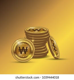 Won Gold coin Stack. Financial growth concept with golden coin won.
